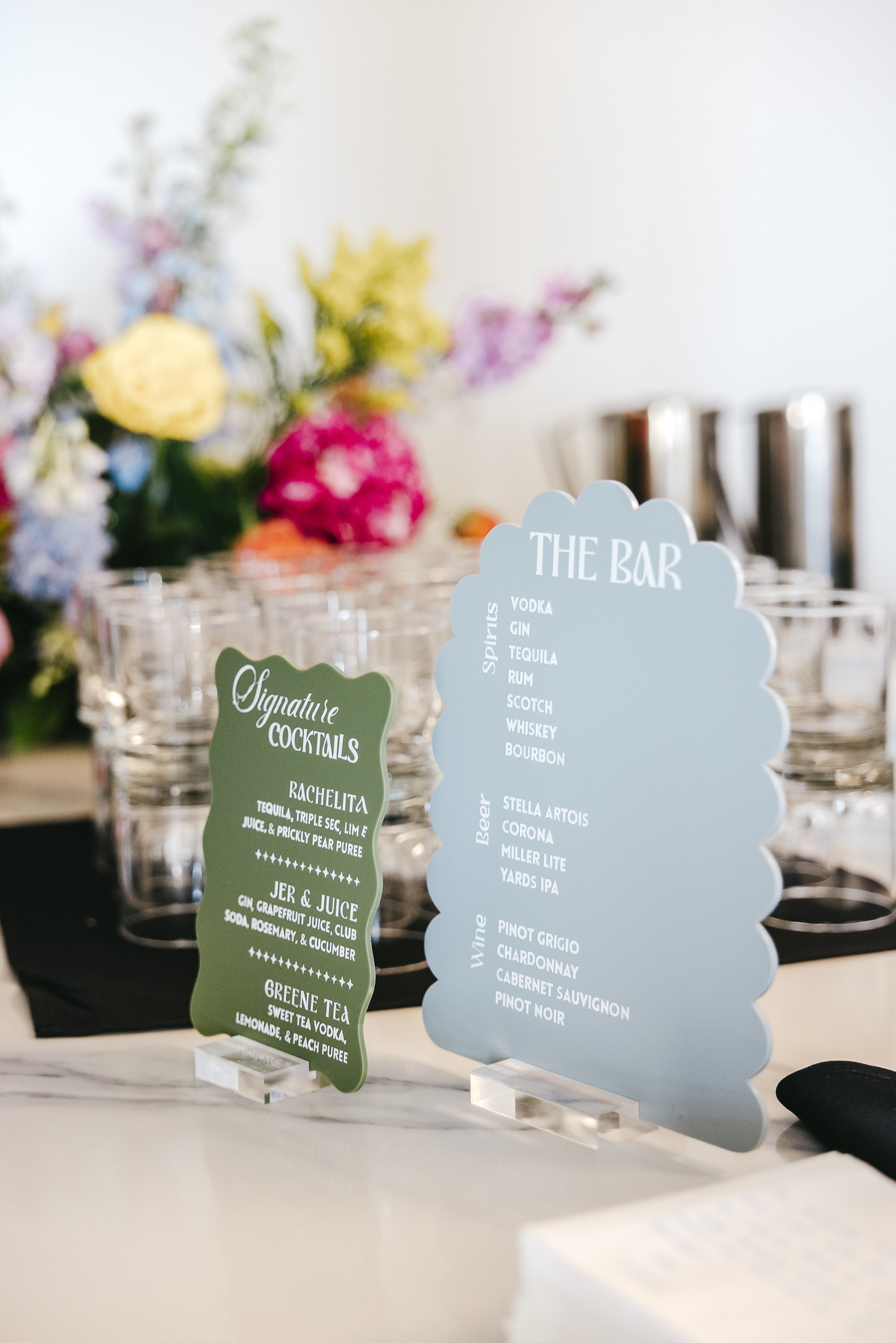 Rachel and Jeremy's custom bar and signature cocktail signs