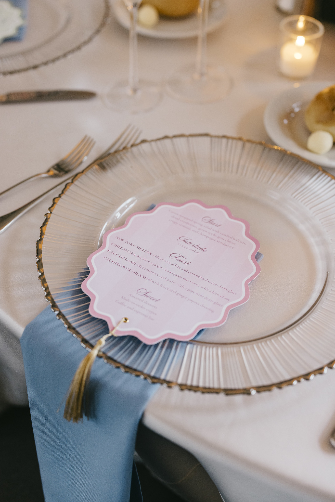 Rachel and Jeremy's wedding-day stationery and reception setting